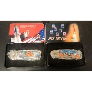 Lot Of Two Vintage Knives In Memory Of Space Shuttle Columbia STS-107 New In Tin